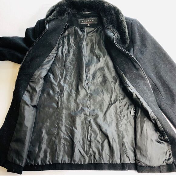 GIACCA Black Wool Coat with Faux Fur Trim - Picture 11 of 15